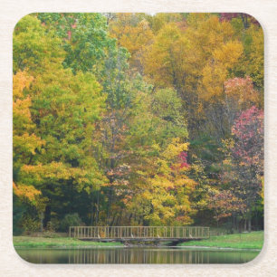 Seven Springs Fall Bridge II Herbstlandschaft Rechteckiger Pappuntersetzer