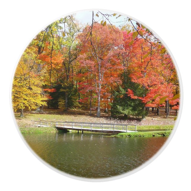 Seven Springs Fall Bridge III Herbstlandschaft Keramikknauf (Vorderseite)