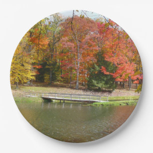 Seven Springs Fall Bridge III Herbstlandschaft Pappteller