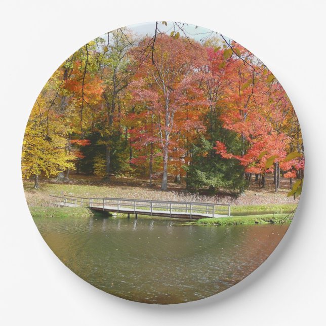 Seven Springs Fall Bridge III Herbstlandschaft Pappteller (Vorderseite)
