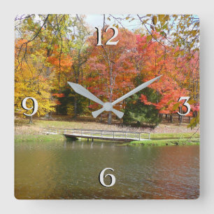 Seven Springs Fall Bridge III Herbstlandschaft Quadratische Wanduhr
