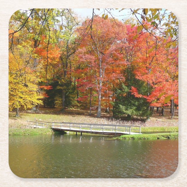 Seven Springs Fall Bridge III Herbstlandschaft Rechteckiger Pappuntersetzer (Vorderseite)