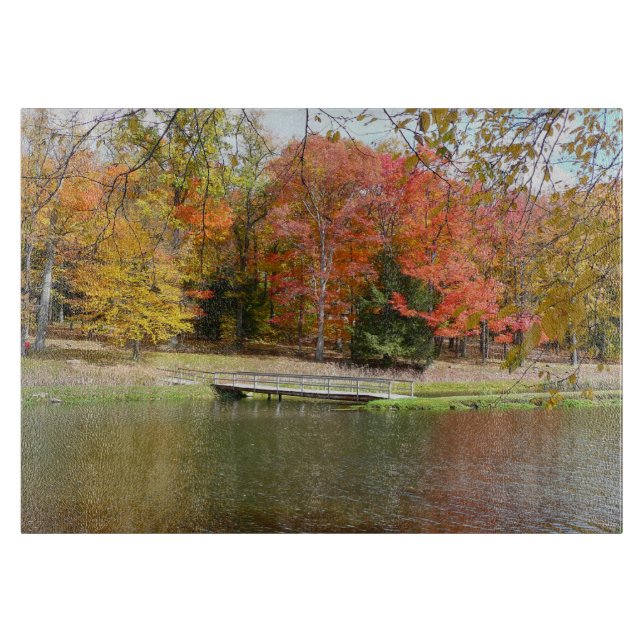 Seven Springs Fall Bridge III Herbstlandschaft Schneidebrett (Vorderseite)