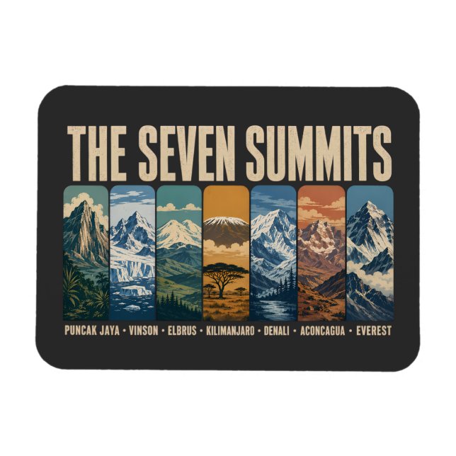 Seven Summits Mountain Landmarks Illustration Magnet (Horizontal)