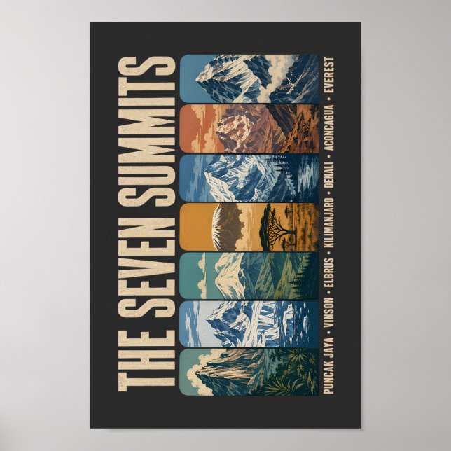 Seven Summits Mountain Landmarks Illustration Poster (Vorne)
