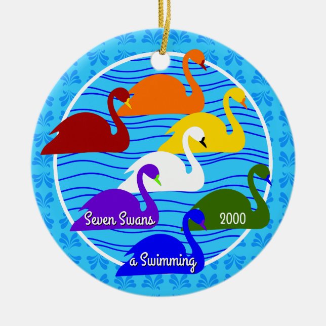 Seven Swans a Swimming - Gewohntes Jahr Keramik Ornament (Vorne)