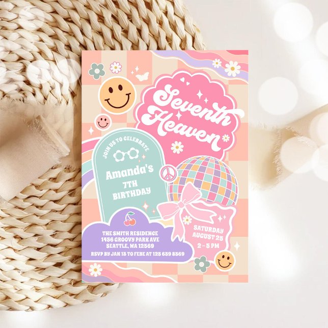 Seventh Heaven Cloud Rainbow Disco 7th Birthday  Einladung (Von Creator hochgeladen)
