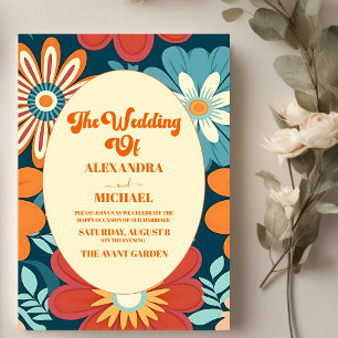 Seventies Retro Floral Wedding Einladung