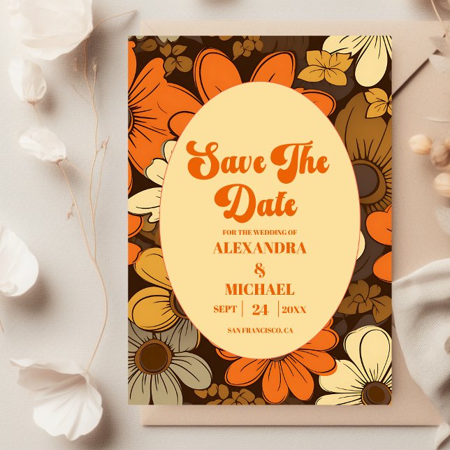 Seventies Retro Floral Wedding Save The Date (Von Creator hochgeladen)