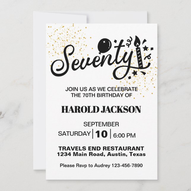 Seventieth Milestone Birthday Einladung (Vorderseite)