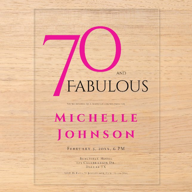 Seventy and Fabulous Minimal Pink 70th Birthday Acryleinladungen (Vorderseite)