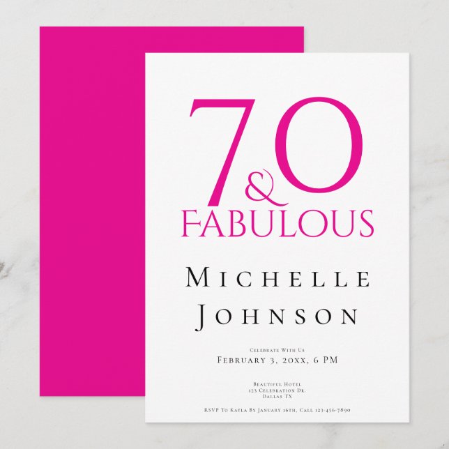 Seventy and Fabulous Minimal Pink 70th Birthday Einladung (Vorne/Hinten)