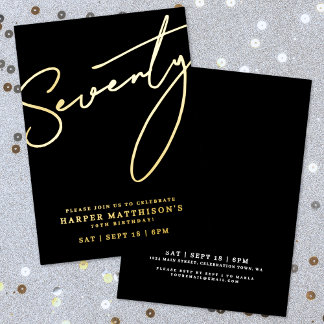 Seventy Black 70th Birthday Gold Folieneinladung