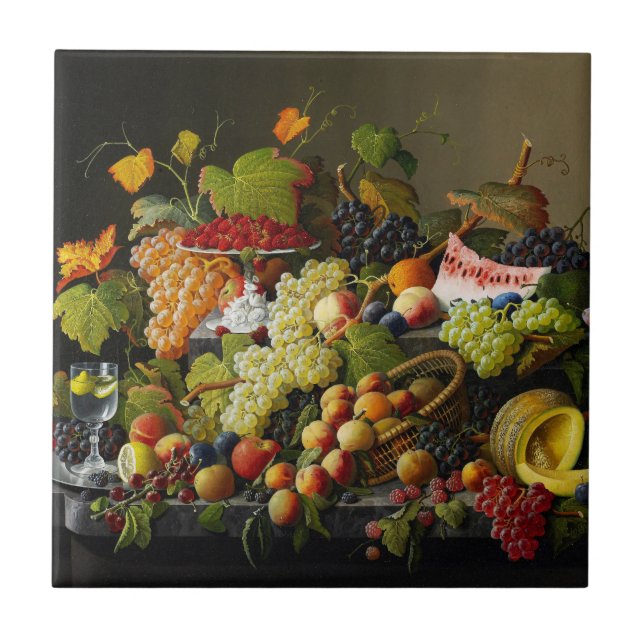 Severin Roese Still Life mit farbenfrohen Traubenf Fliese (Vorderseite)