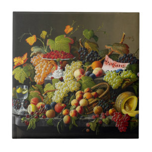 Severin Roesen Stilleben mit üppigem Obst Fliese