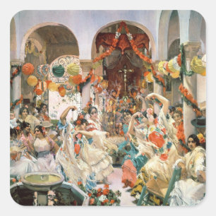 Sevilla (Öl auf Leinwand) Quadratischer Aufkleber