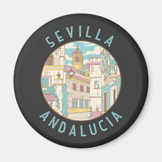 Sevilla Spanien Distressed Circle Magnet (Vorne)