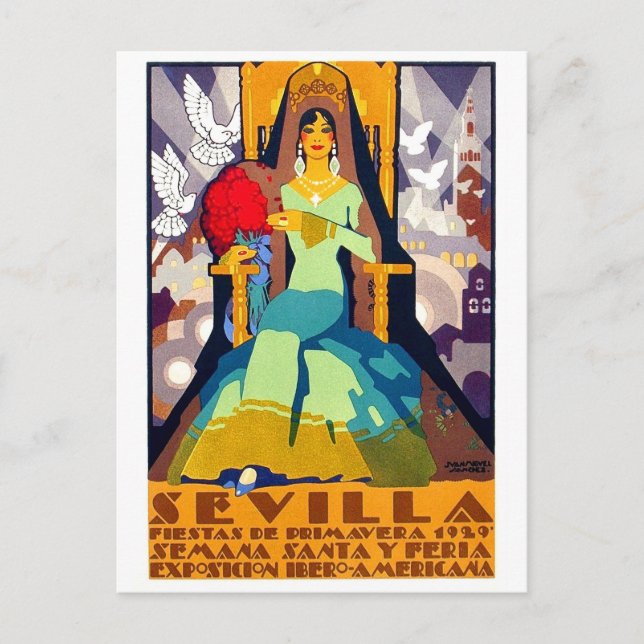 Sevilla, Spanien, Frau in traditionellem Kleid Postkarte (Vorderseite)