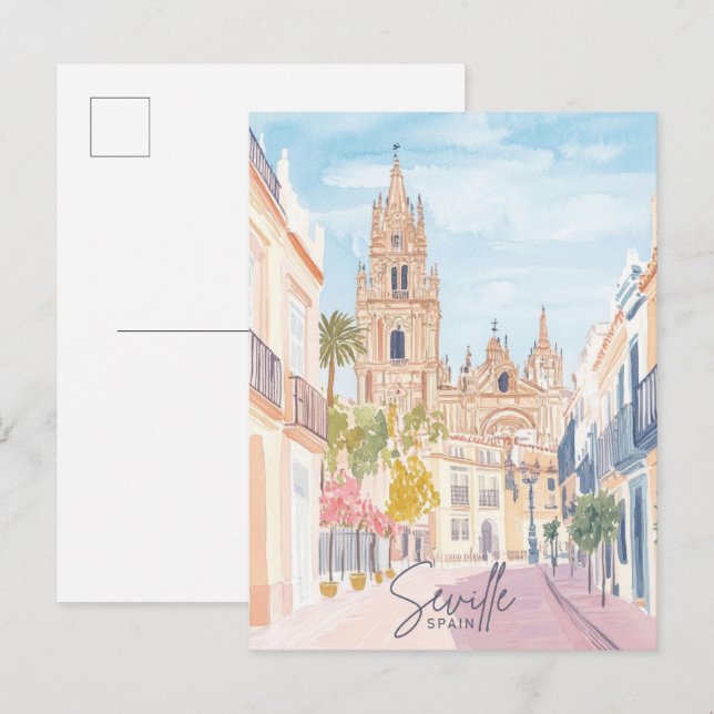 Sevilla Spanien Gouache Paint Illustration Travel Postkarte (Vorne/Hinten)