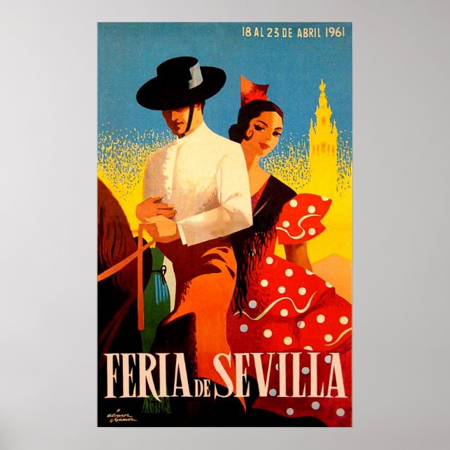 Sevilla, Spanien, Paar auf Pferd, Jahrgang Poster (Vorne)