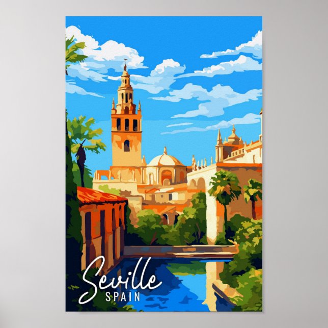 Sevilla Spanien Vintage-Reise-Illustration Poster (Vorne)