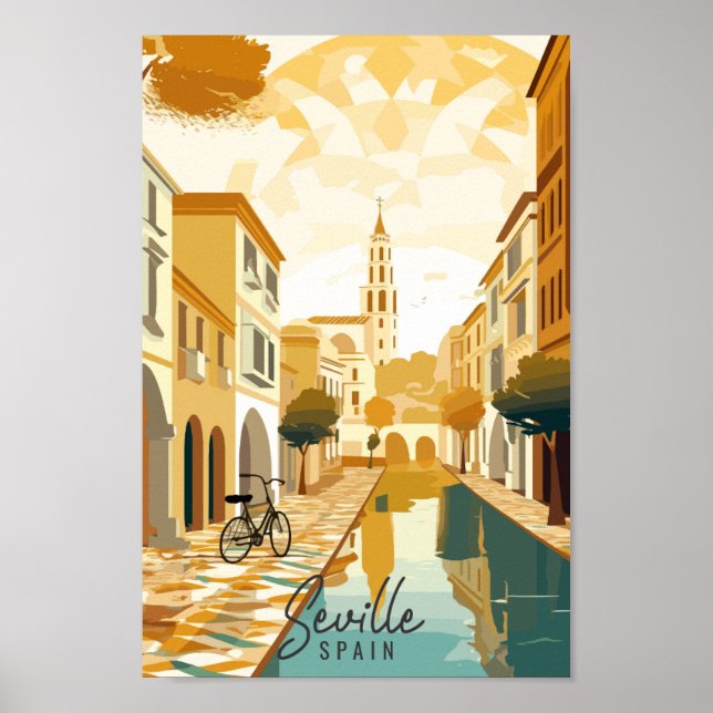 Sevilla Spanien Vintage-Reise-Ort Illustration Poster (Vorne)