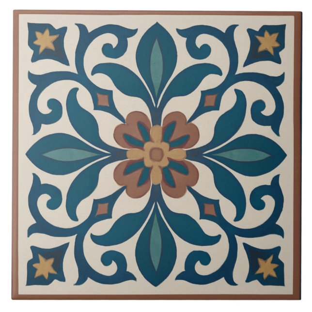 Seville Garden – Andalusian Floral Tile Art Fliese (Vorderseite)