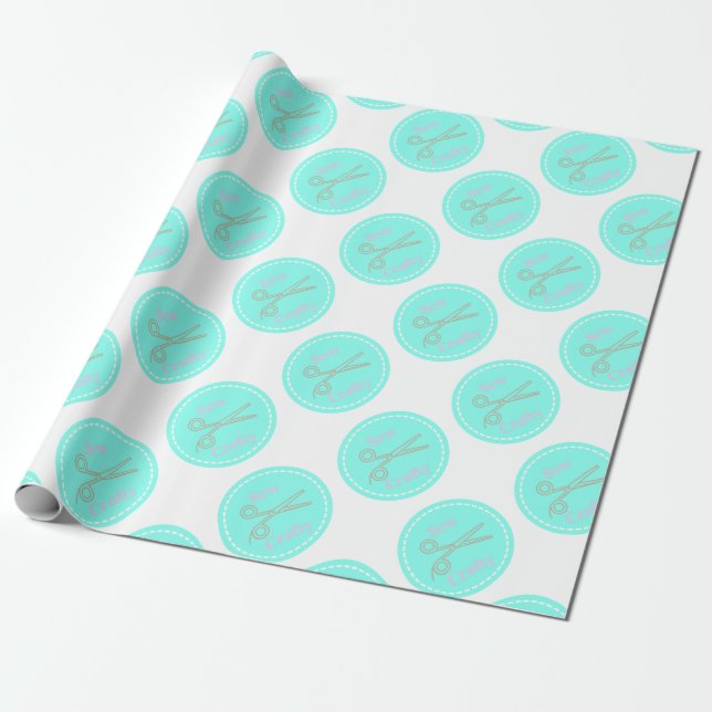 Sew Crafty Aqua Blue Circle mit Schere Geschenkpapier (Ungerollt)