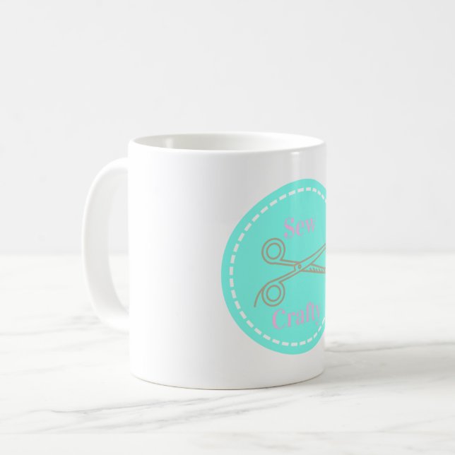 Sew Crafty Aqua Blue Circle mit Schere Kaffeetasse (Vorderseite Links)