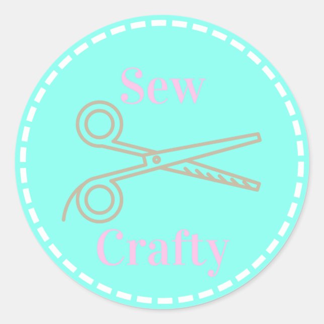 Sew Crafty Aqua Blue Circle mit Schere Runder Aufkleber (Vorderseite)