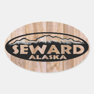 Seward Alaska hölzerne Zeichen-Ovalaufkleber Ovaler Aufkleber