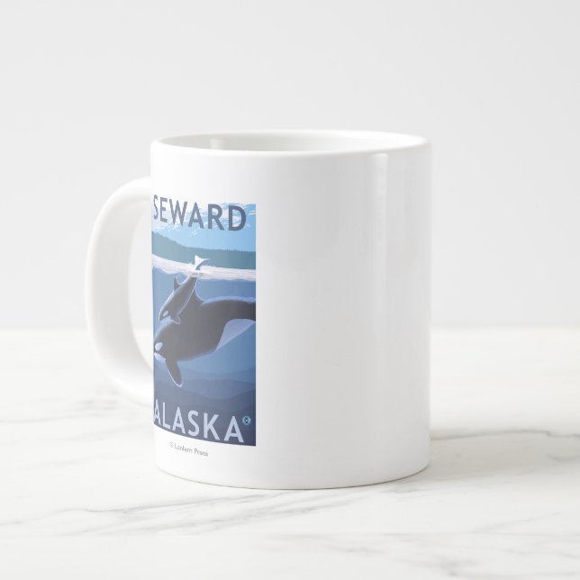 Seward, AlaskaOrca und Kalb-Szene Jumbo-Tasse (Vorderseite Links)