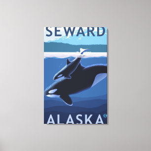 Seward, AlaskaOrca und Kalb-Szene Leinwanddruck