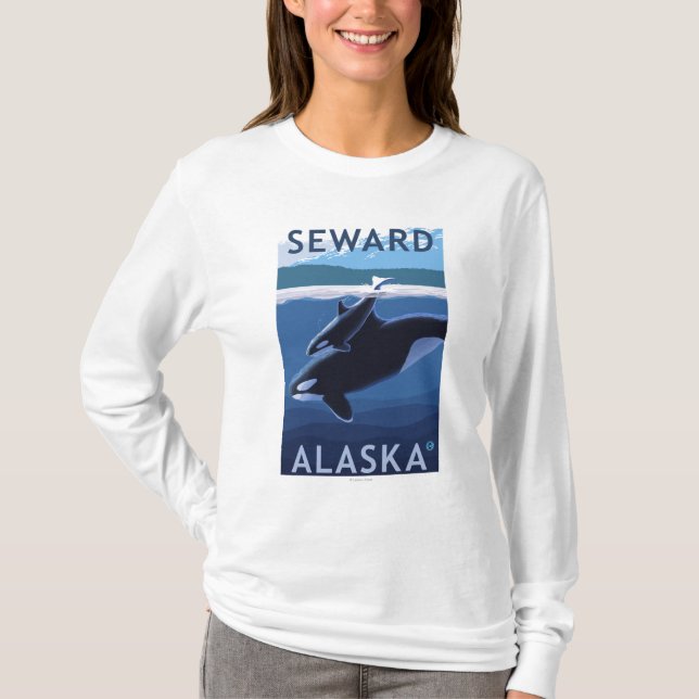 Seward, AlaskaOrca und Kalb-Szene T-Shirt (Vorderseite)