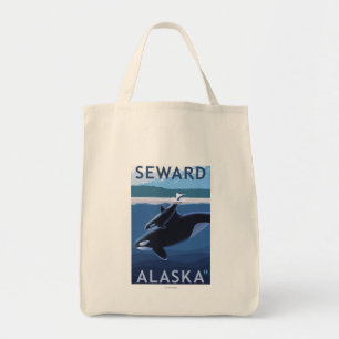 Seward, AlaskaOrca und Kalb-Szene Tragetasche