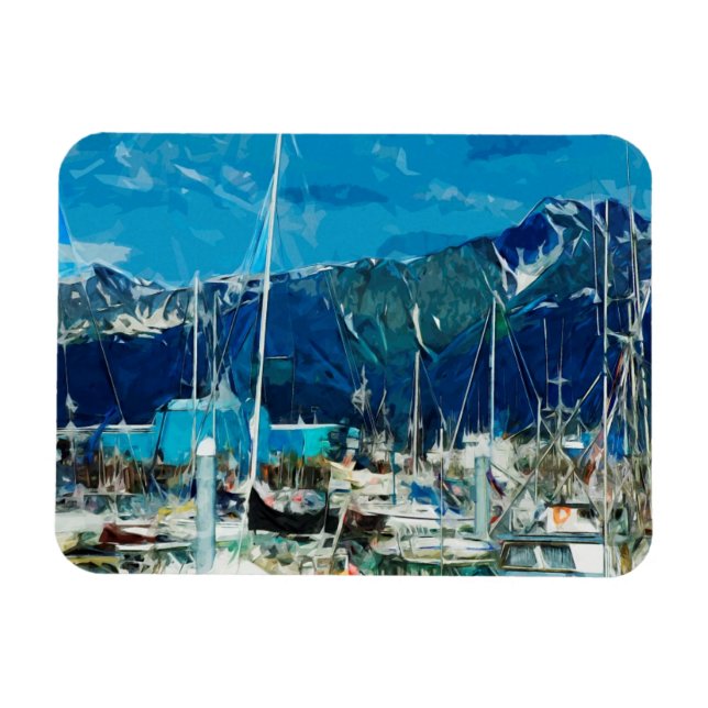 Seward Harbour Alaska Abstrakter Impressionismus Magnet (Horizontal)
