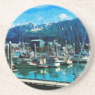 Seward Harbour Alaska Abstrakter Impressionismus Sandstein Untersetzer