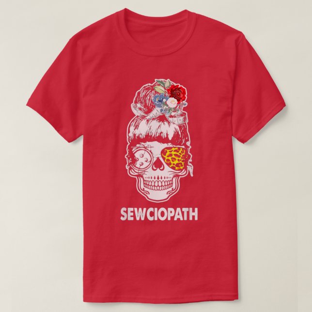 Sewciopath Cool Leopard Skull Floral Sewing Gifts  T-Shirt (Design vorne)