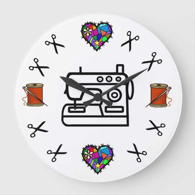 Sewing and Quilting Wall Clock Große Wanduhr (Vorderseite)