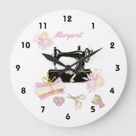 Sewing Machine And Fabric Große Wanduhr