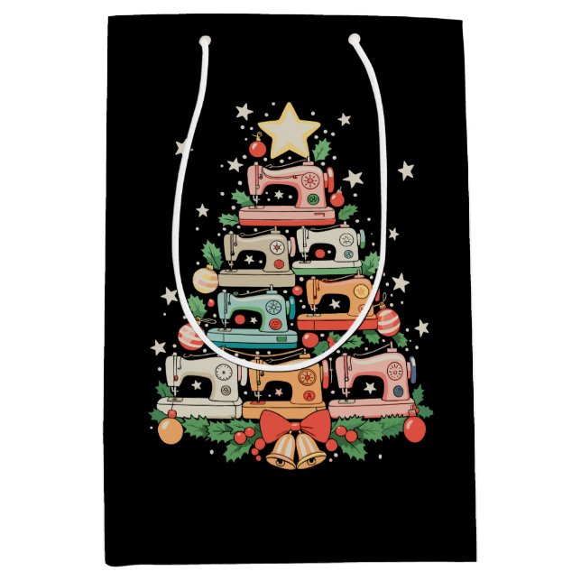Sewing Machine Christmas Tree Stitch Knit Sew Xmas Mittlere Geschenktüte (Vorderseite)