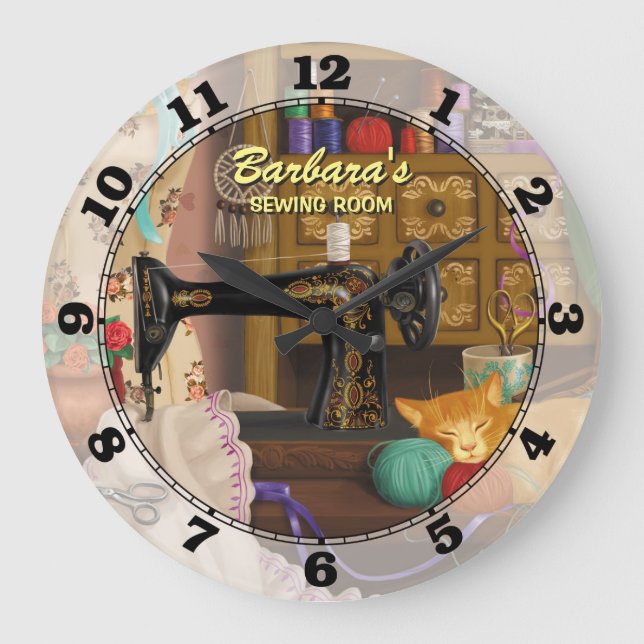 Sewing Machine Personalizable Wall Clock Große Wanduhr (Vorderseite)