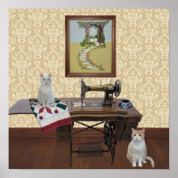 Sewing Room Poster with Antique Sewing Machine