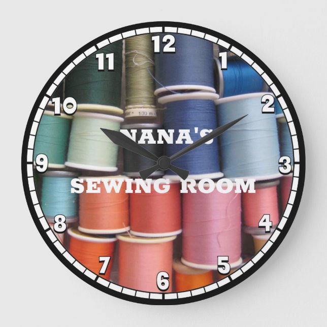 Sewing Room Thread Custom Round Clock Große Wanduhr (Vorderseite)