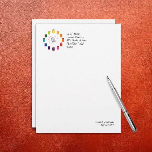 Sewing Thimble, Needle and Threads Briefbogen (Sewing Thimble, Needle and Threads Letterhead. Customize your text. )