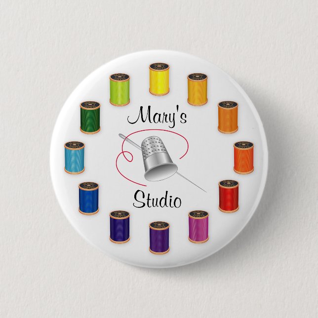 Sewing Thimble, Needle and Threads Button (Vorderseite)