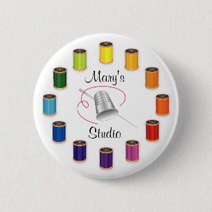 Sewing Thimble, Needle and Threads Button
