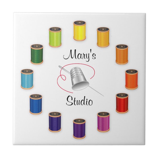 Sewing Thimble, Needle and Threads Fliese (Vorderseite)