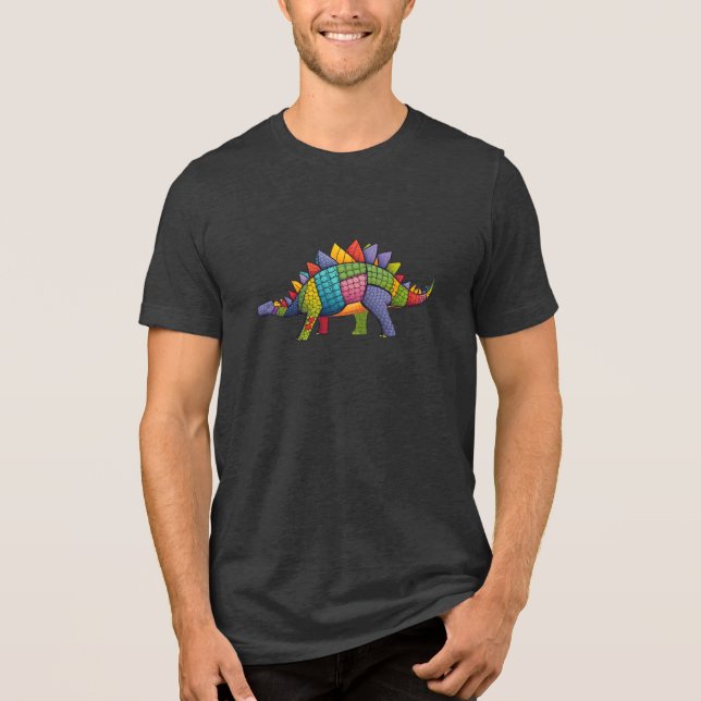 Sewn Scales: Patchwork Stegosaurus Unisex T-Shirt Tri-Blend Shirt (Vorderseite)