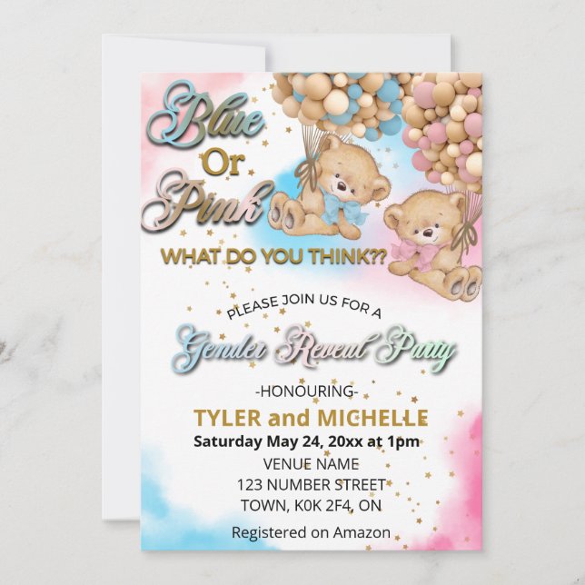 Sexe bleu ou rose Révéler Teddy Bear Invitation (Devant)